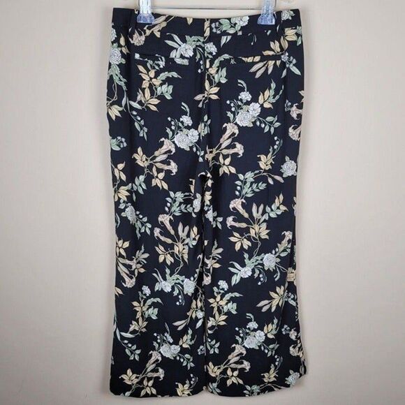 Lands' End Size 14 Floral Black Wide Leg Ankle Pants - Picture 2 of 12